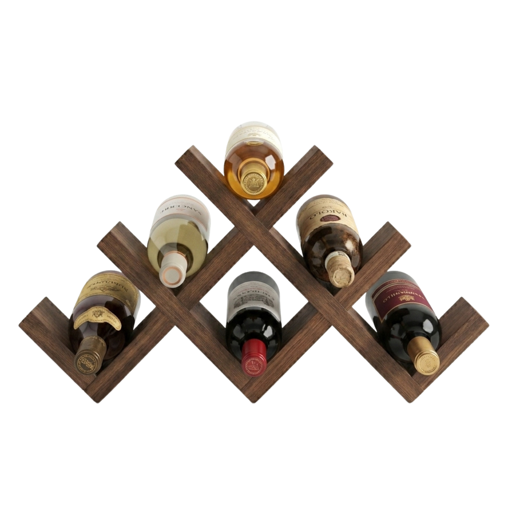 Vinea Walnut X – Klein Handgemaakt Wijnrek X-Design Van Walnoothout Voor Op De Kast