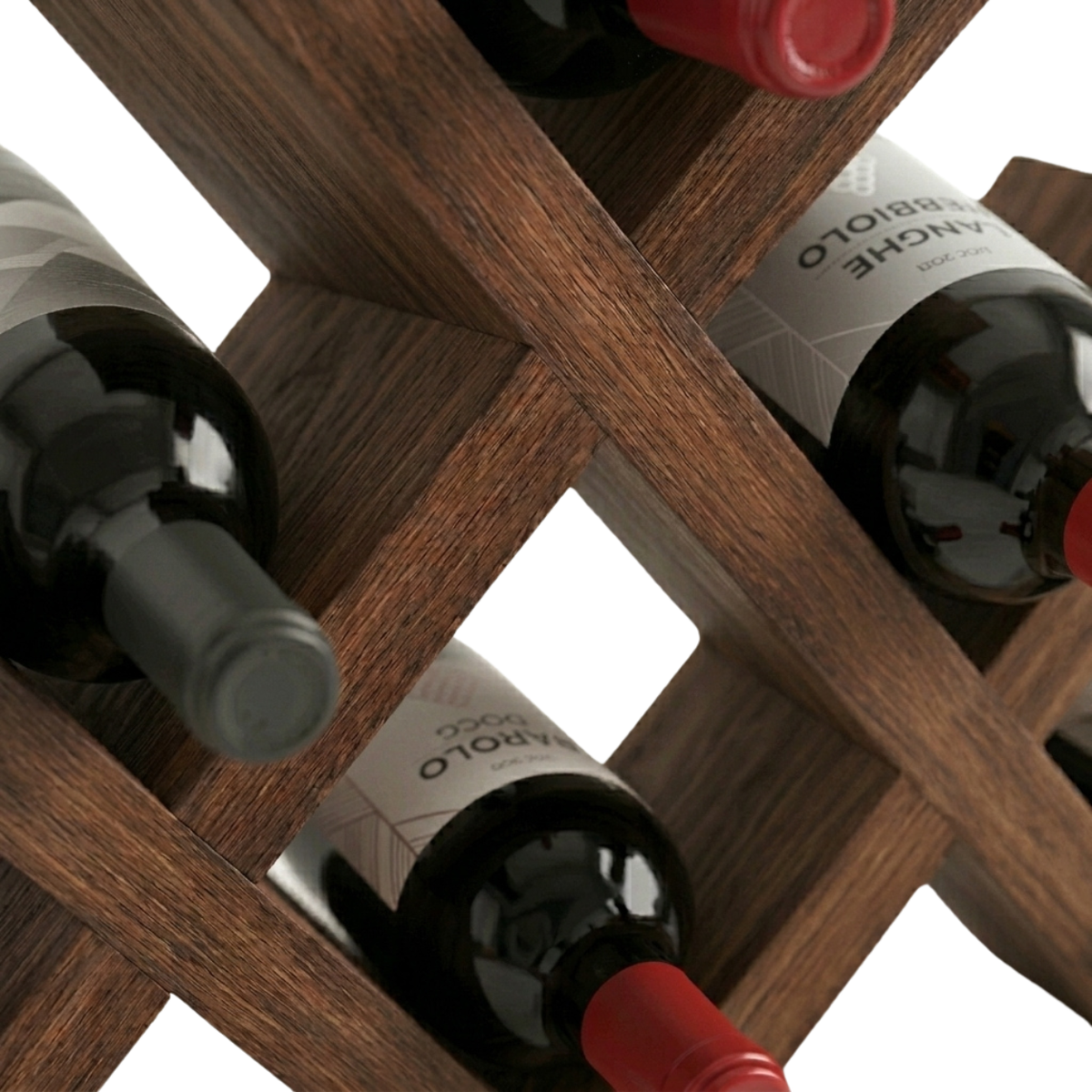 Vinea Walnut X – Klein Handgemaakt Wijnrek X-Design Van Walnoothout Voor Op De Kast